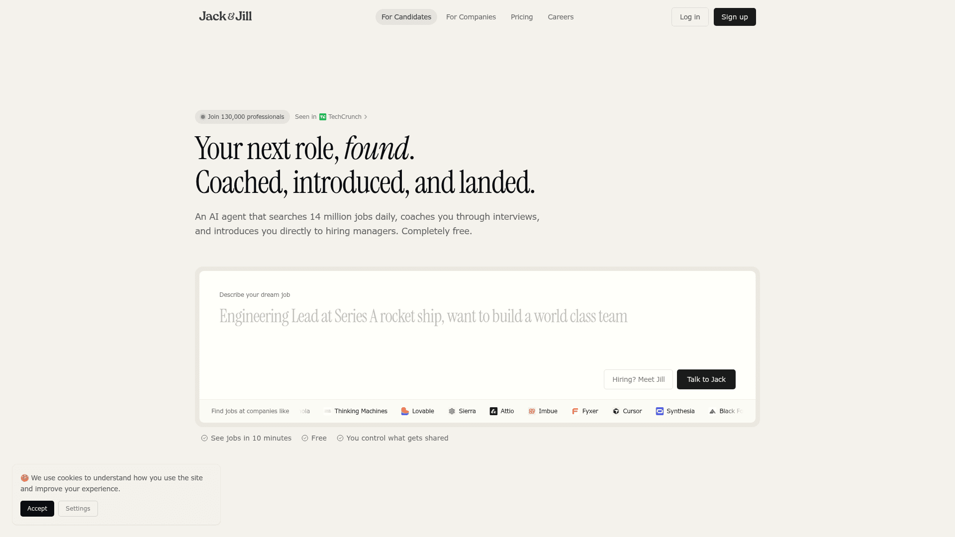 Interface Jack and Jill, Sua próxima carreira, encontrada., exibindo funcionalidades