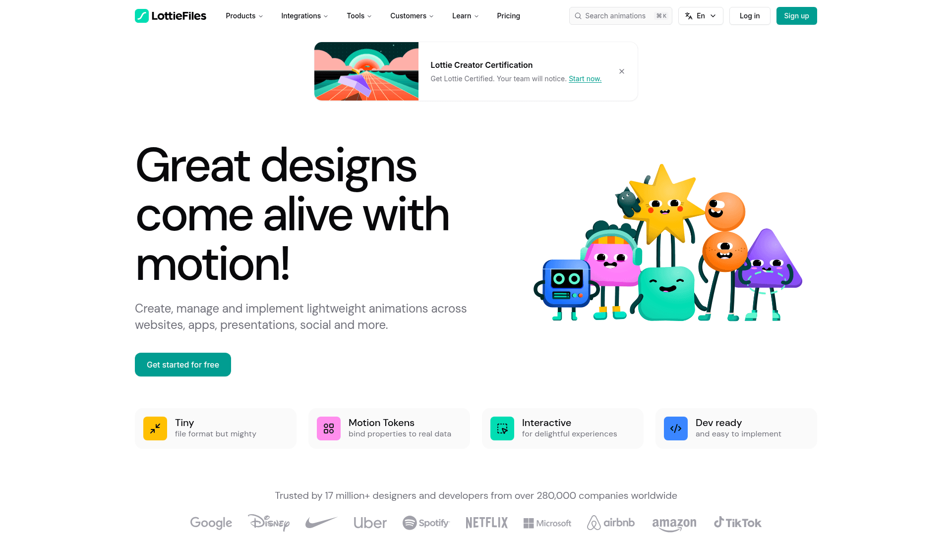 Interface LottieFiles, Crie e Gerencie Animações Leves com Facilidade, exibindo funcionalidades