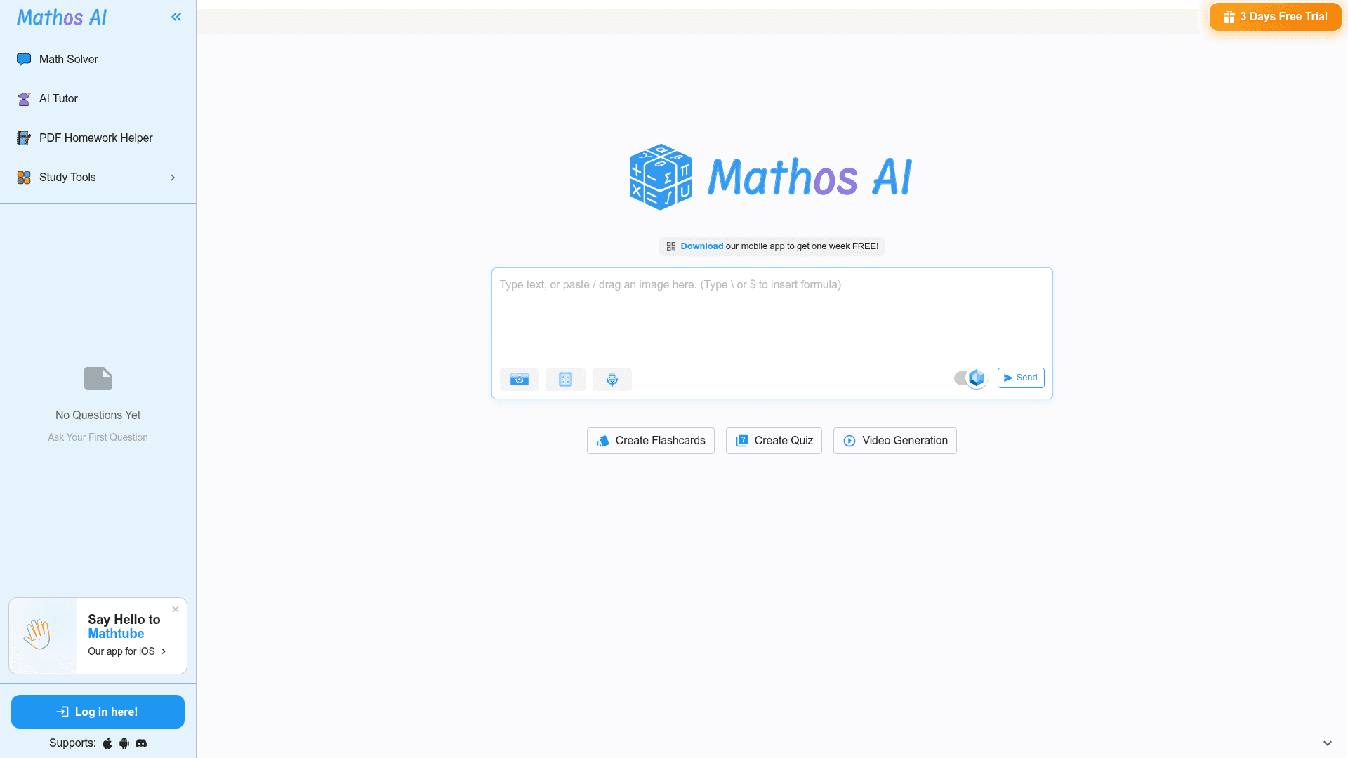 Interface MathGPTPro, Seu Assistente de Matemática Pessoal com IA, exibindo funcionalidades