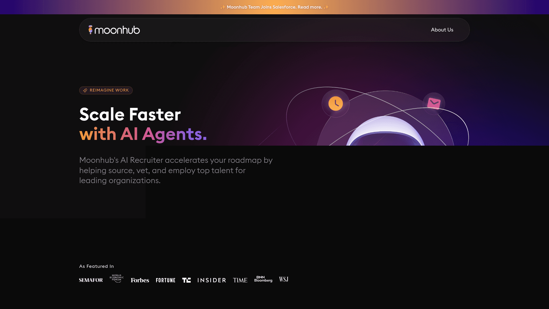 Interface Moonhub, Seu Parceiro de Recrutamento com IA Que Impulsiona o Crescimento, exibindo funcionalidades
