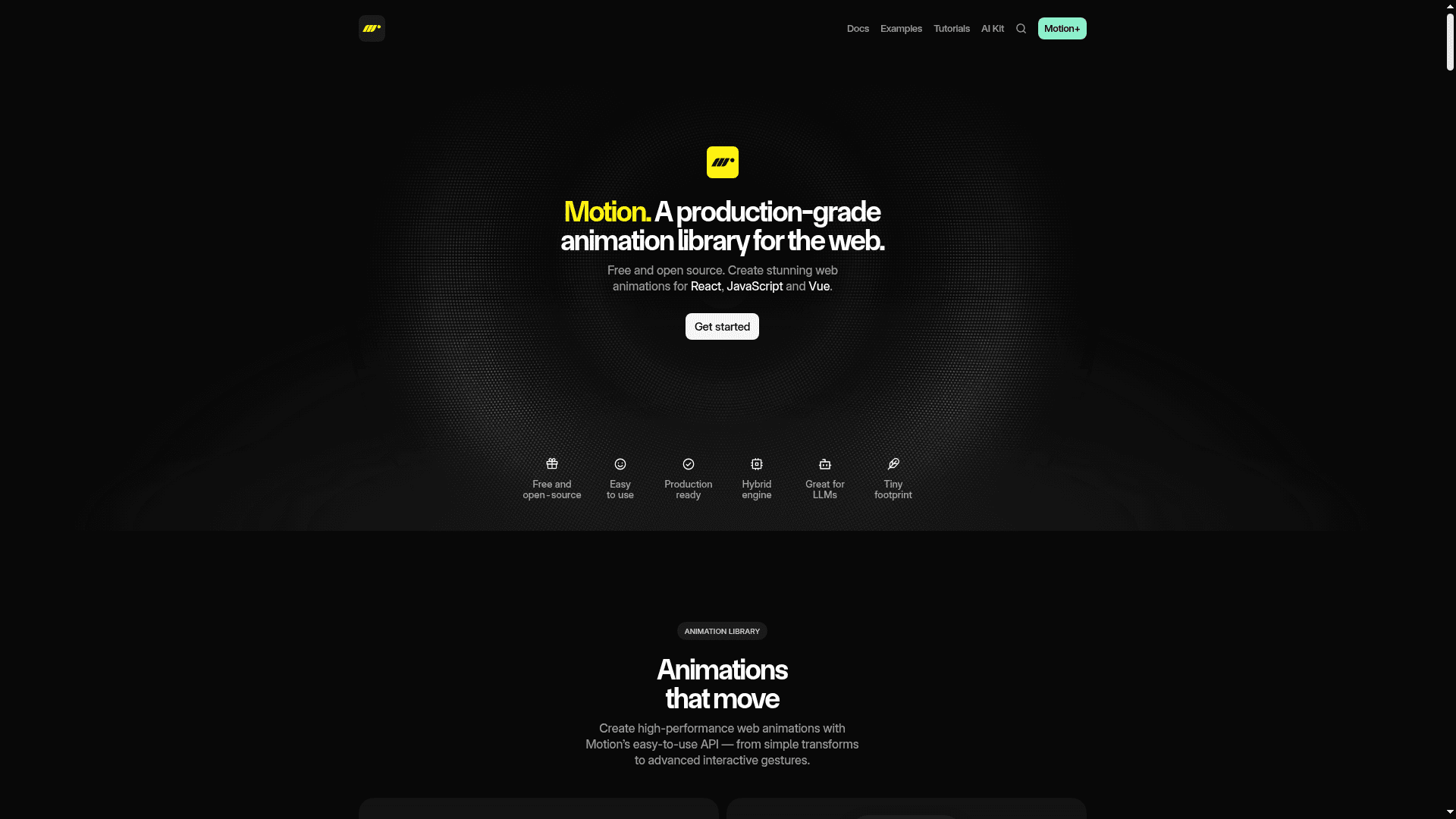 Interface Motion, A biblioteca de animação mais rápida para JavaScript, exibindo funcionalidades