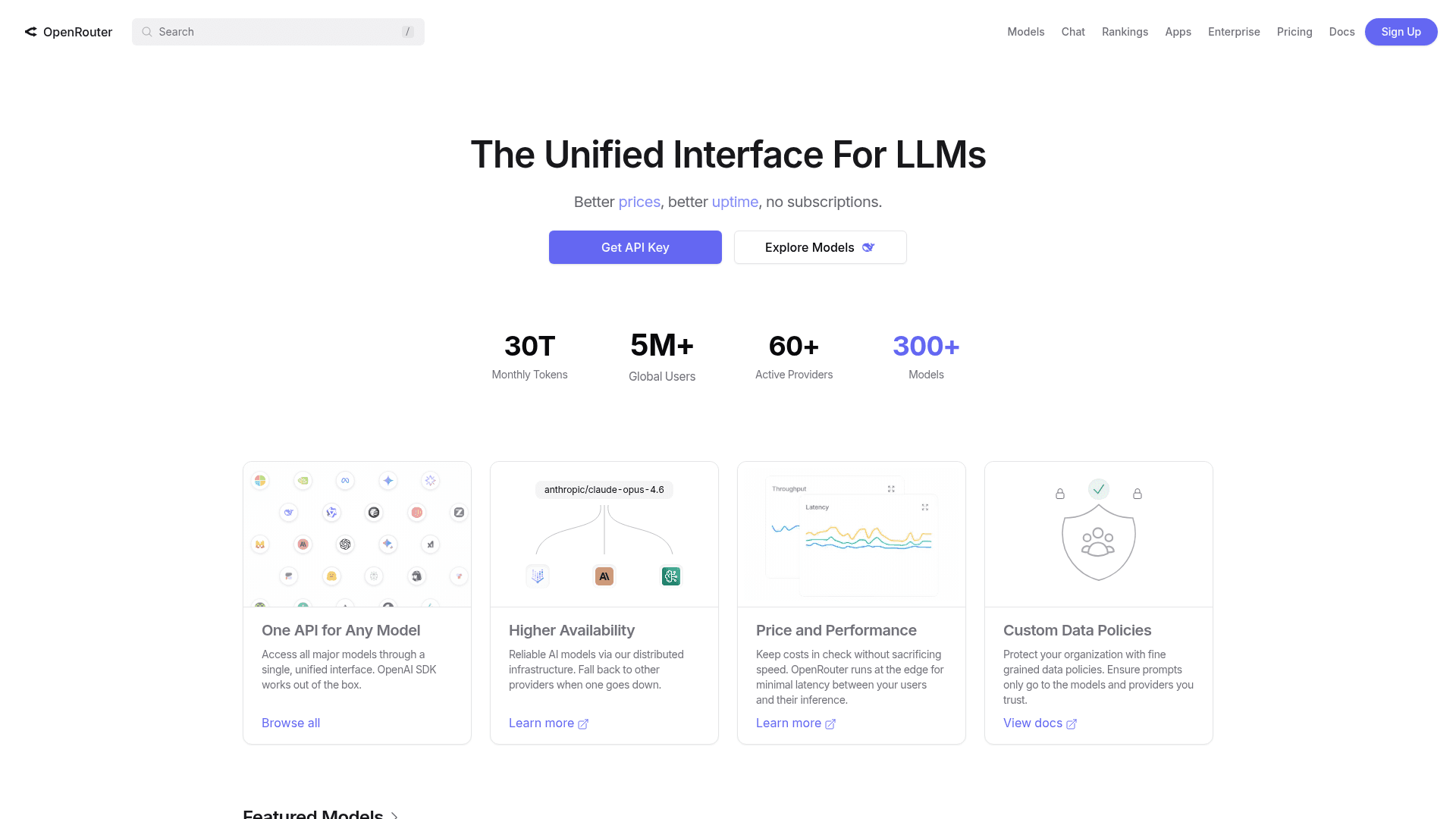 Interface OpenRouter, A Interface Unificada para LLMs, exibindo funcionalidades