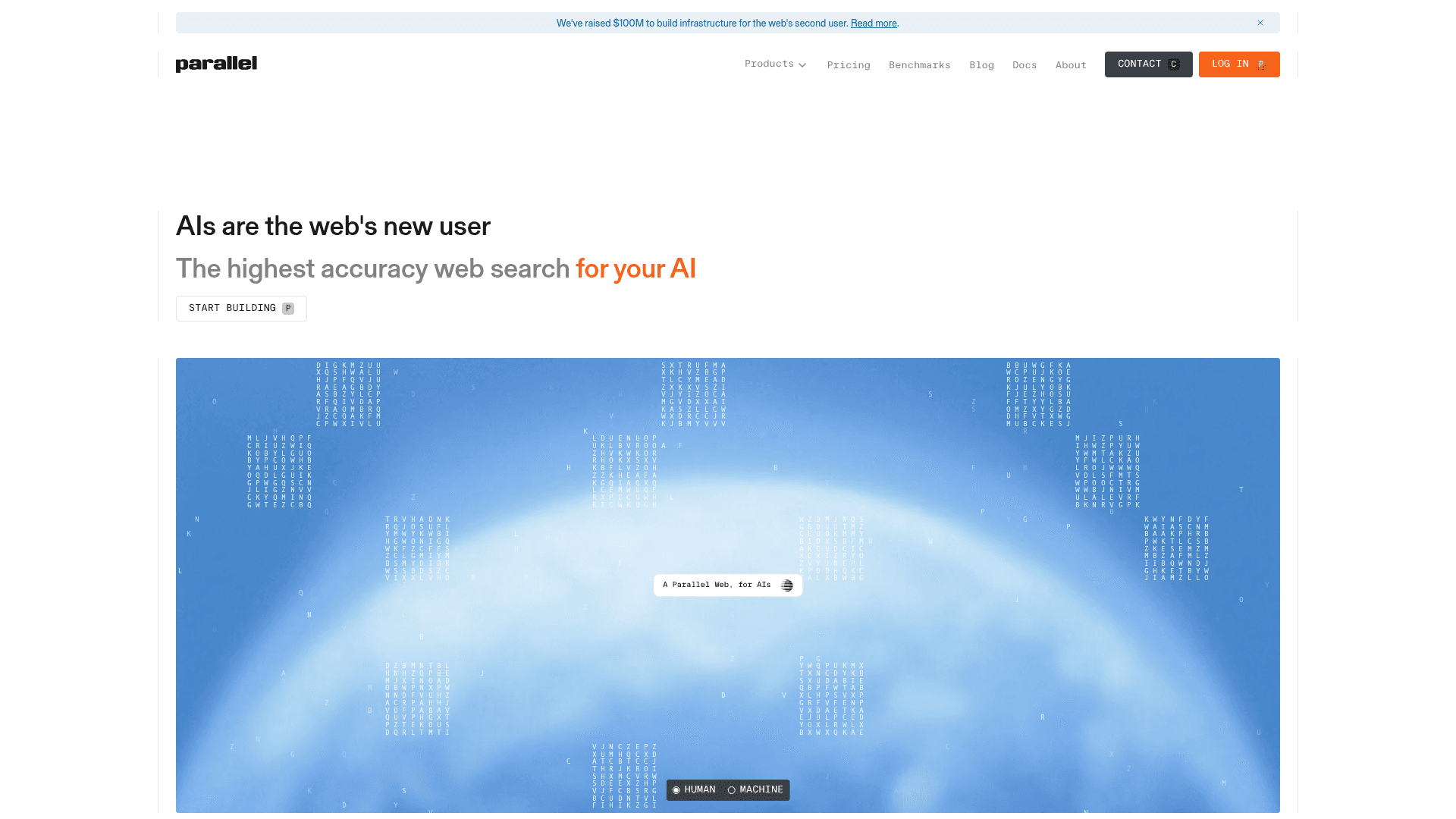 Interface Parallel AI, A Web API para a nova era da IA, exibindo funcionalidades