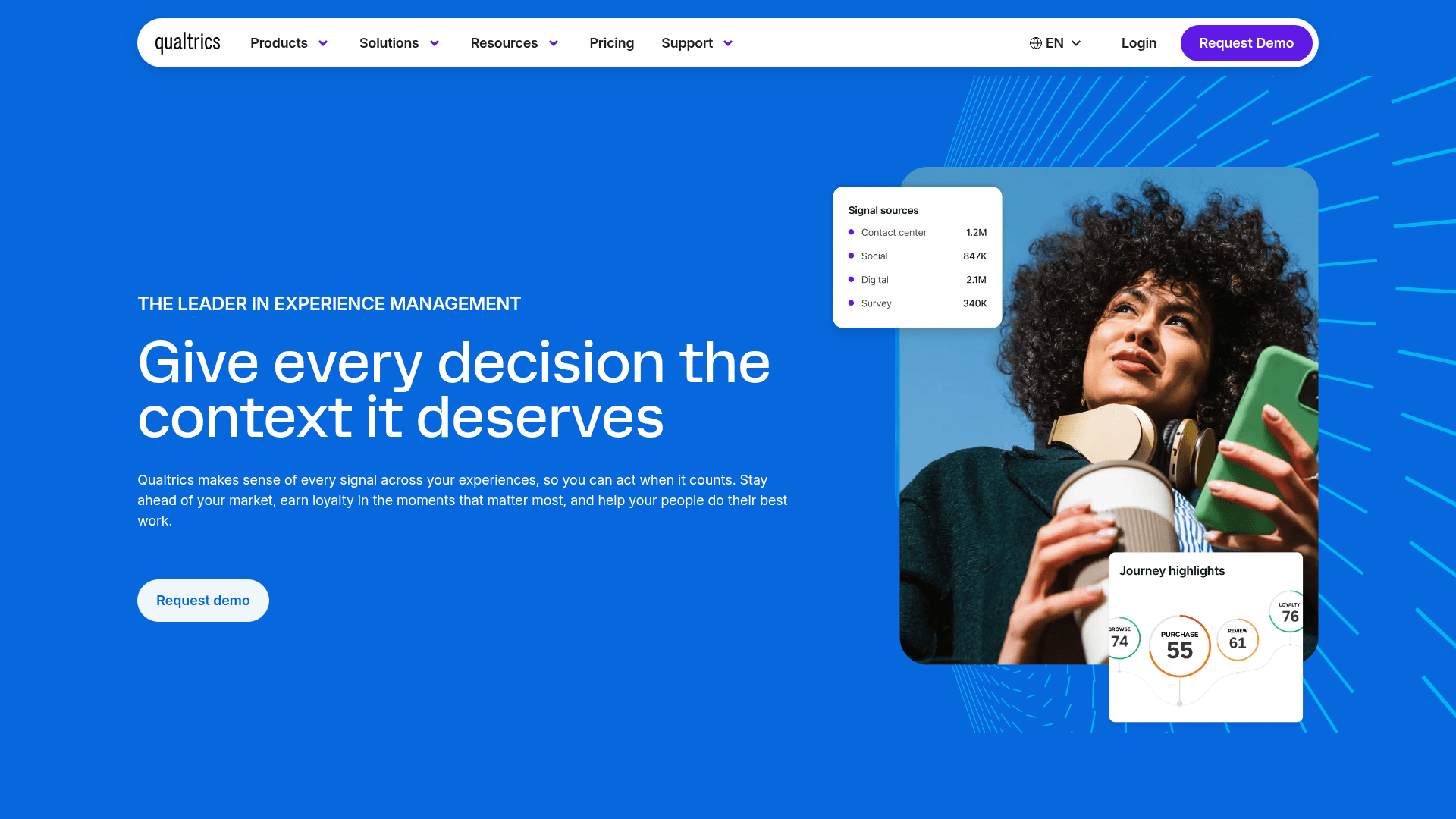 Interface Qualtrics, Sua Plataforma Completa de Gestão de Experiência, exibindo funcionalidades