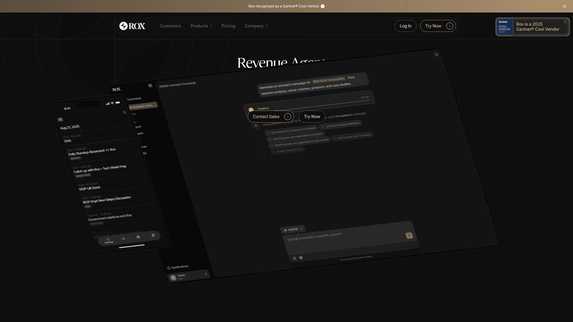 Interface Rox, Agentes de IA para impulsionar resultados de receita, exibindo funcionalidades