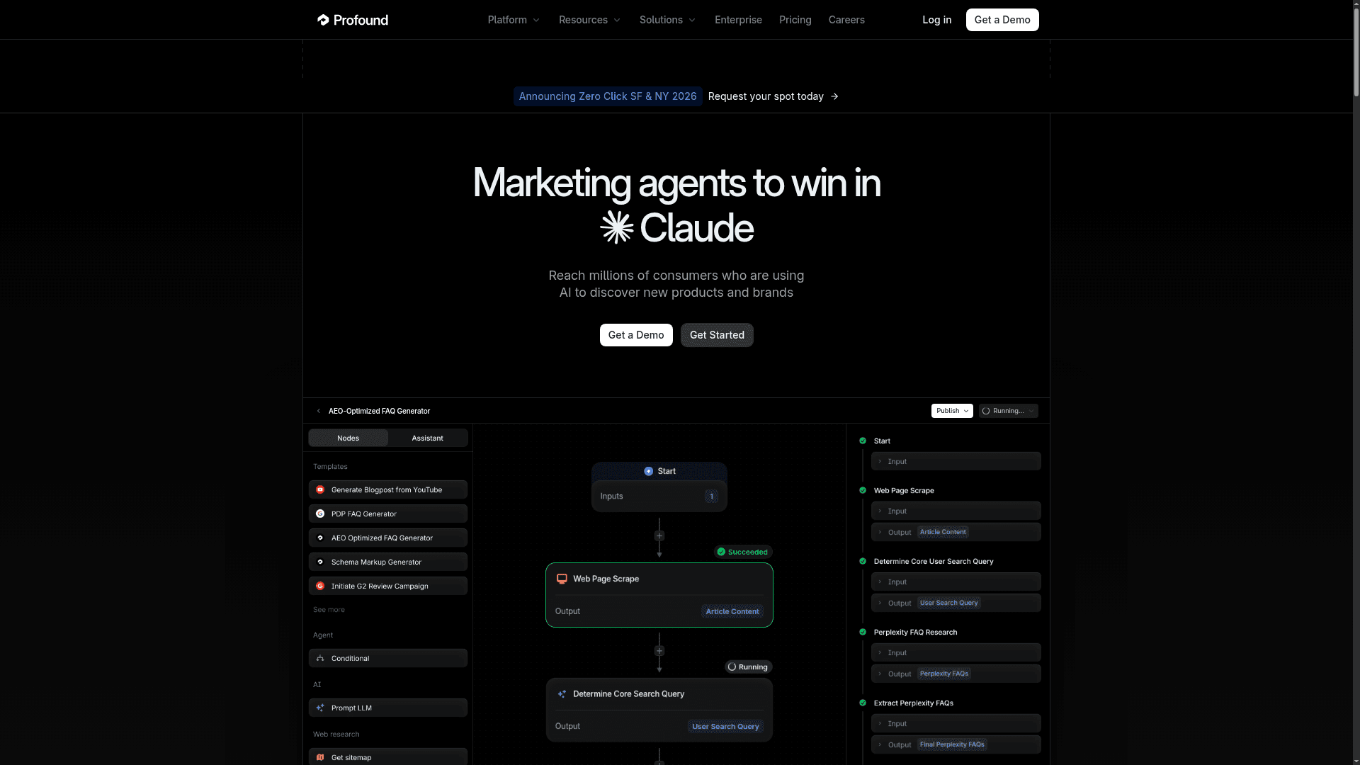 Interface Profound, Sua Plataforma Completa para Marketing em IA, exibindo funcionalidades