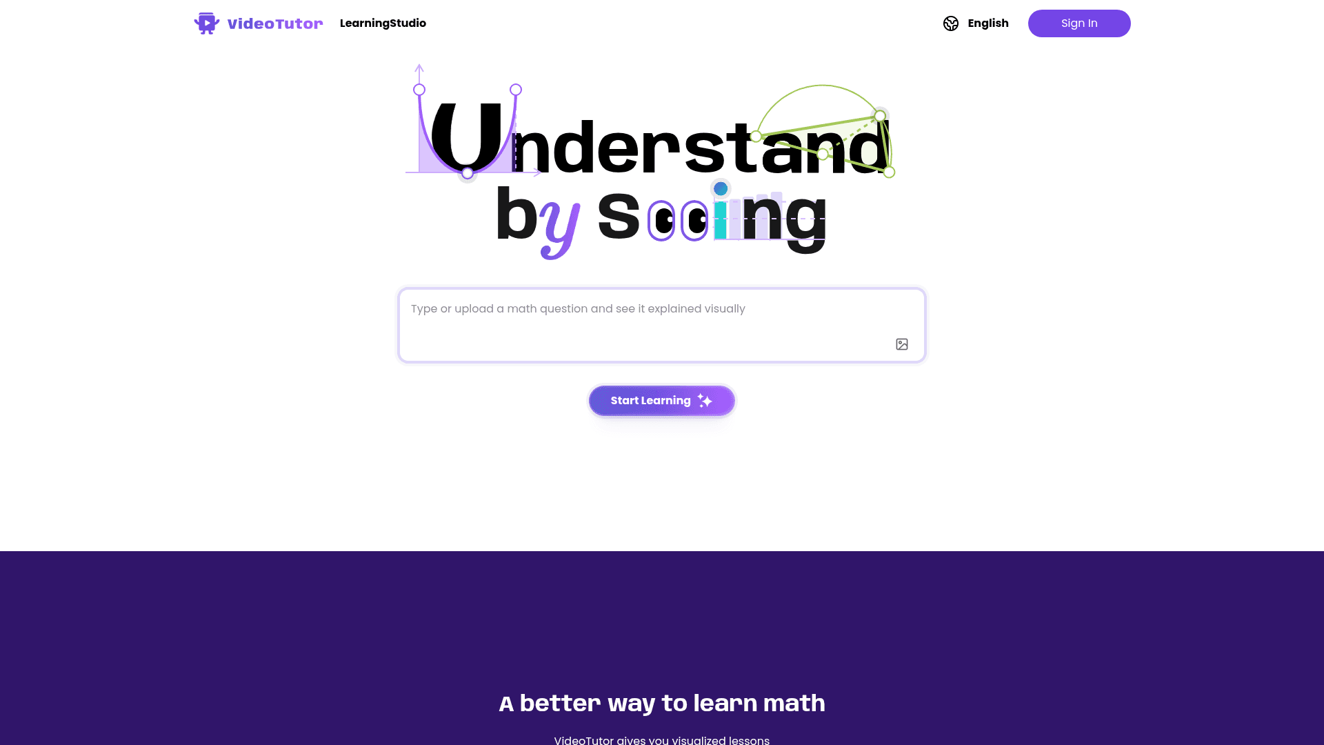 Interface VideoTutor, Seu Professor de Matemática Pessoal com IA, exibindo funcionalidades