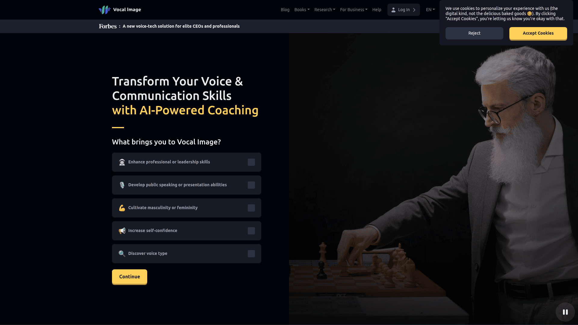 Interface Vocal Image, Treinador por IA para Aperfeiçoamento da Voz e Comunicação, exibindo funcionalidades