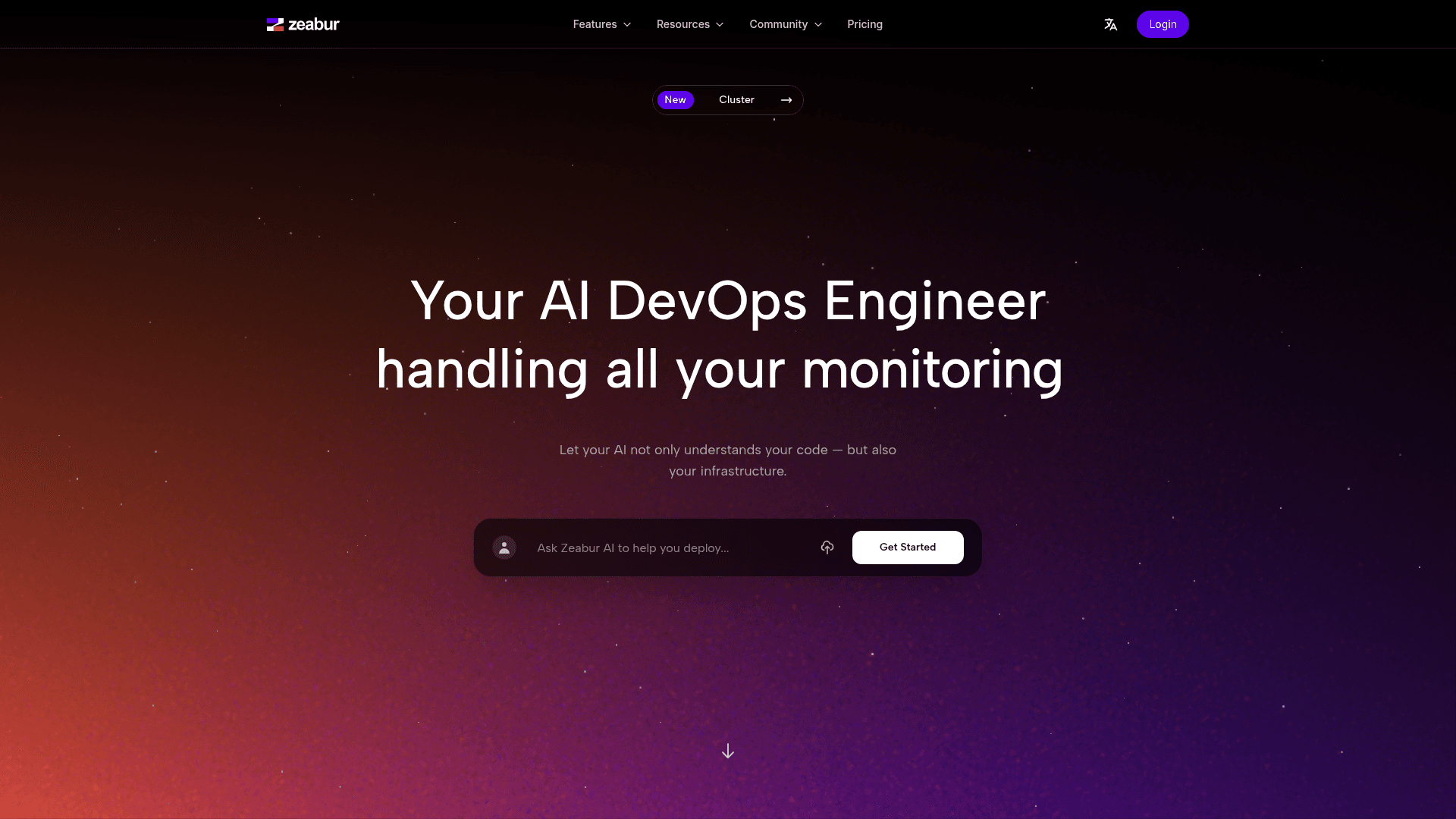 Interface Zeabur, Seu Engenheiro de DevOps com IA, exibindo funcionalidades