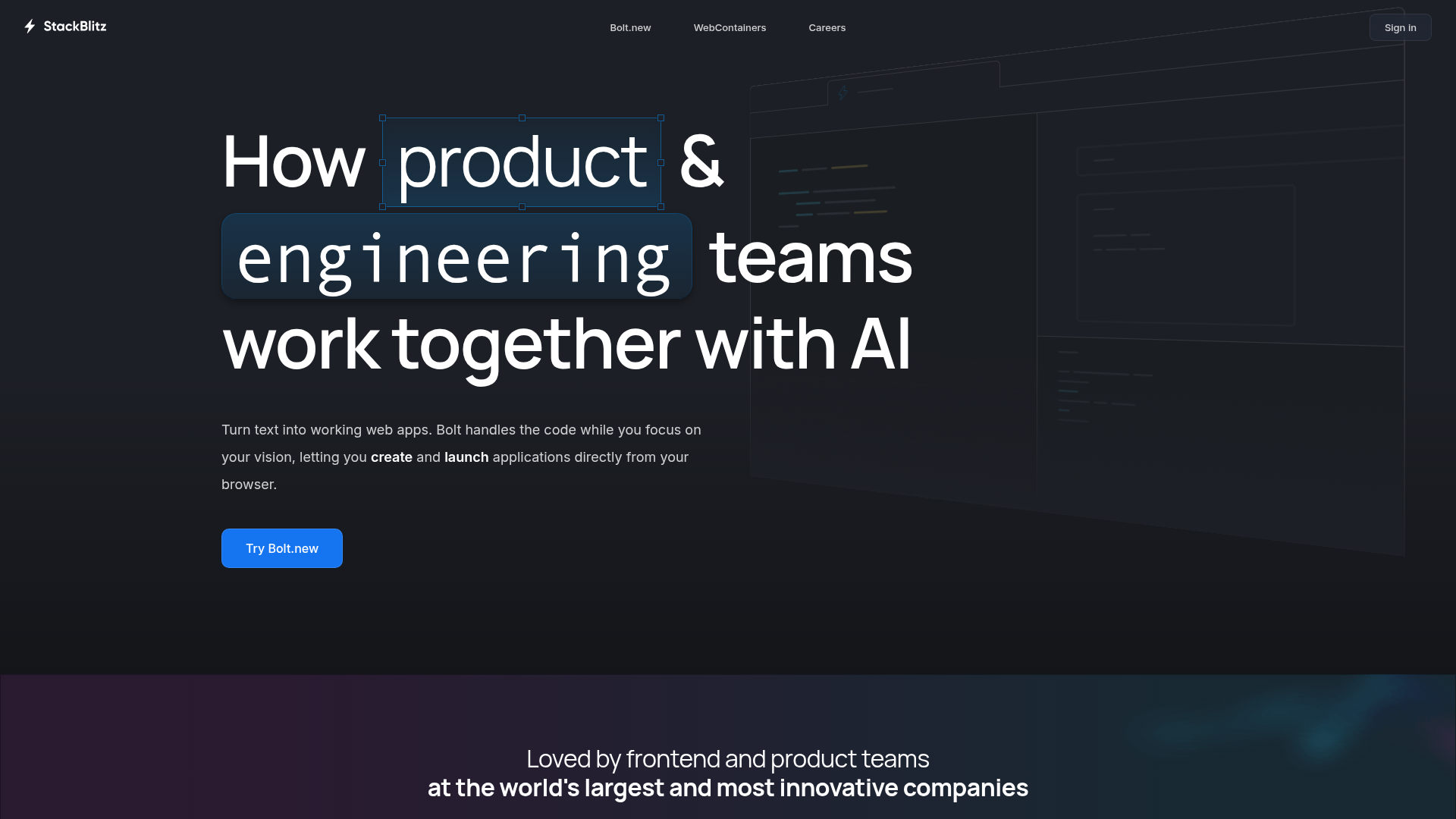 Logo StackBlitz, ferramenta de IA para desenvolvimento de código