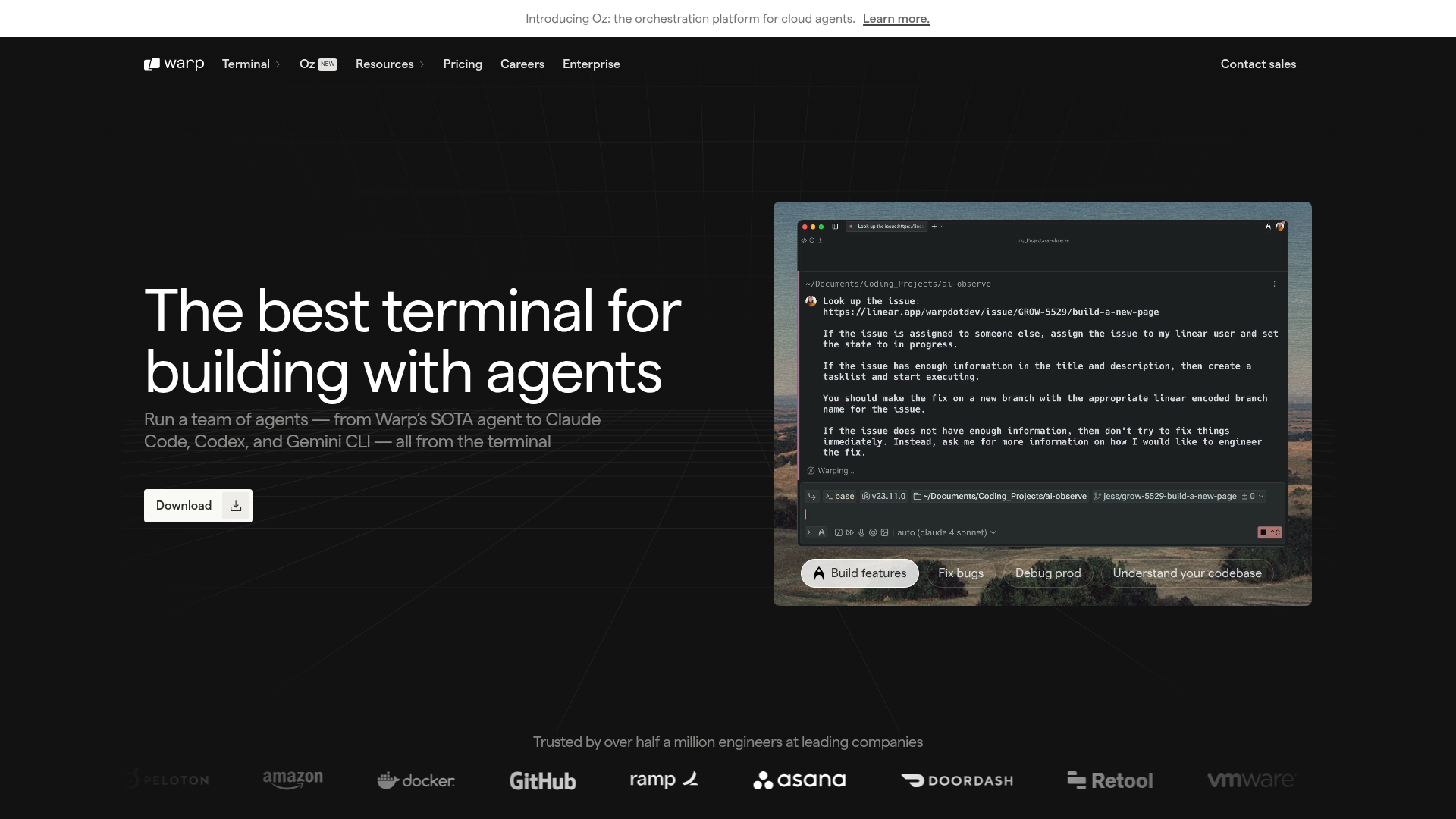 Logo Warp, ferramenta de IA para desenvolvimento de código